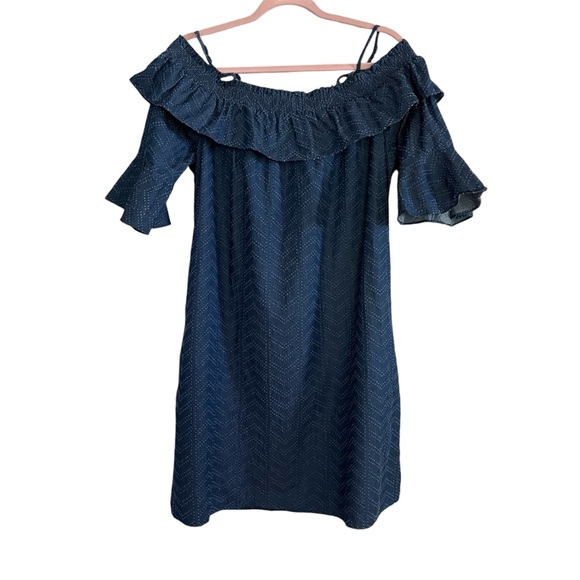 Vivi By Violet Weekend Women Cottagecore Off Shoulder Dress Blue Sz XL Cotton - Picture 2 of 11